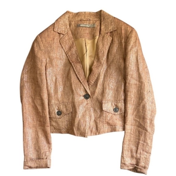 Women linen jacket crop salmon sandwich size 39 (XS) - Picture 1 of 6